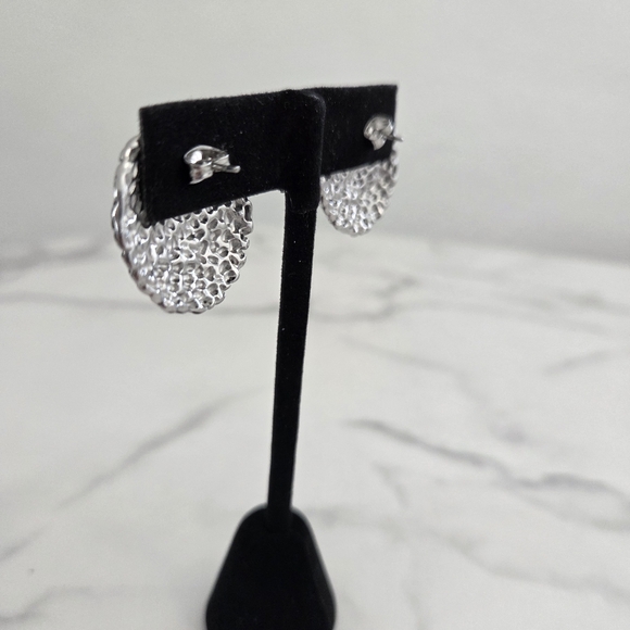 Textured Silver Dome Earrings Stainless Steel Studs - Picture 7 of 9